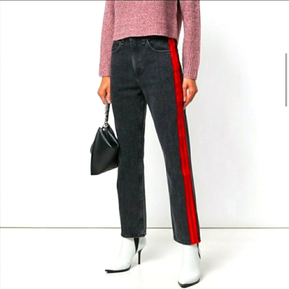 rag & bone Black Straight Leg Jeans with a chic red stripe NWT - Picture 1 of 14